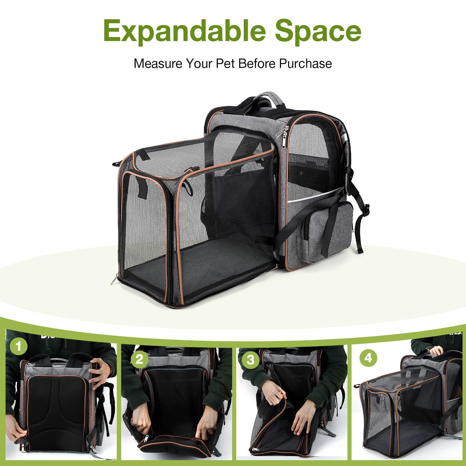 Extra Large Cat Backpack Carrier Expandable Pet Carrier Backpack for Small/Medium Dogs and Medium/Large Cats, Grey