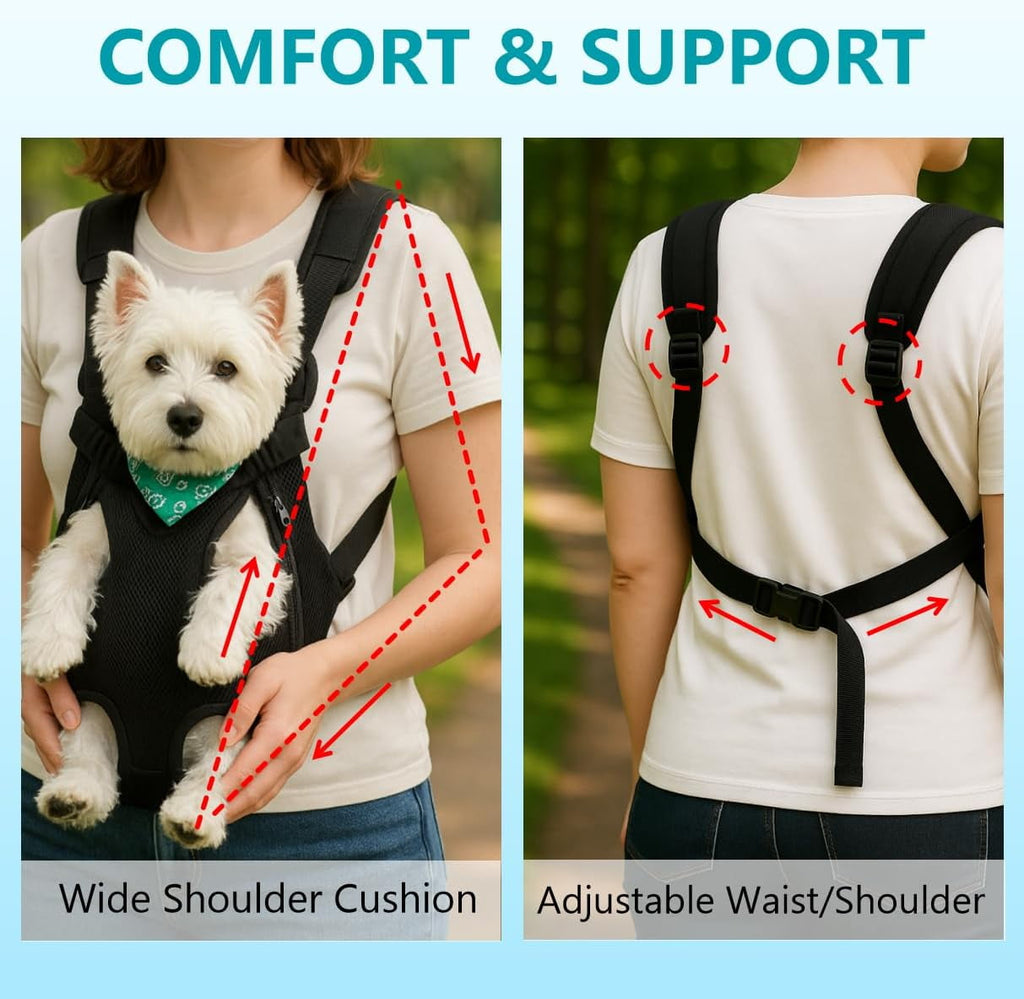 Dog Backpack Carrier, Adjustable Pet Front Carriers, Legs Out Carrying Sling Travel Bag for Small Medium Dogs 2.5-4 Lbs, Soft Wearable Puppy Chest Carry Backpacks for Walking/Hiking/Camping/Traveling