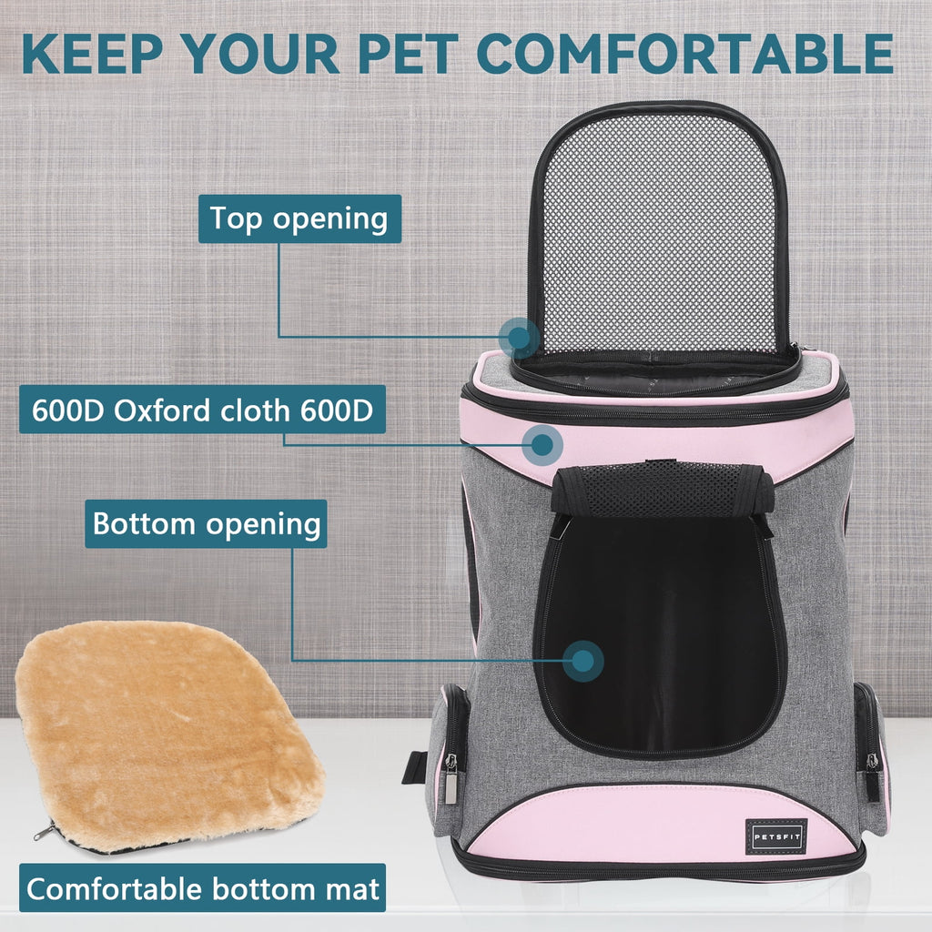 Petsfit Regular Pet Carrier Backpacks with Upgrade Waist Cushion Design, Suitable for Small and Medium Dogs Cats,Pink, 22 lb Limit