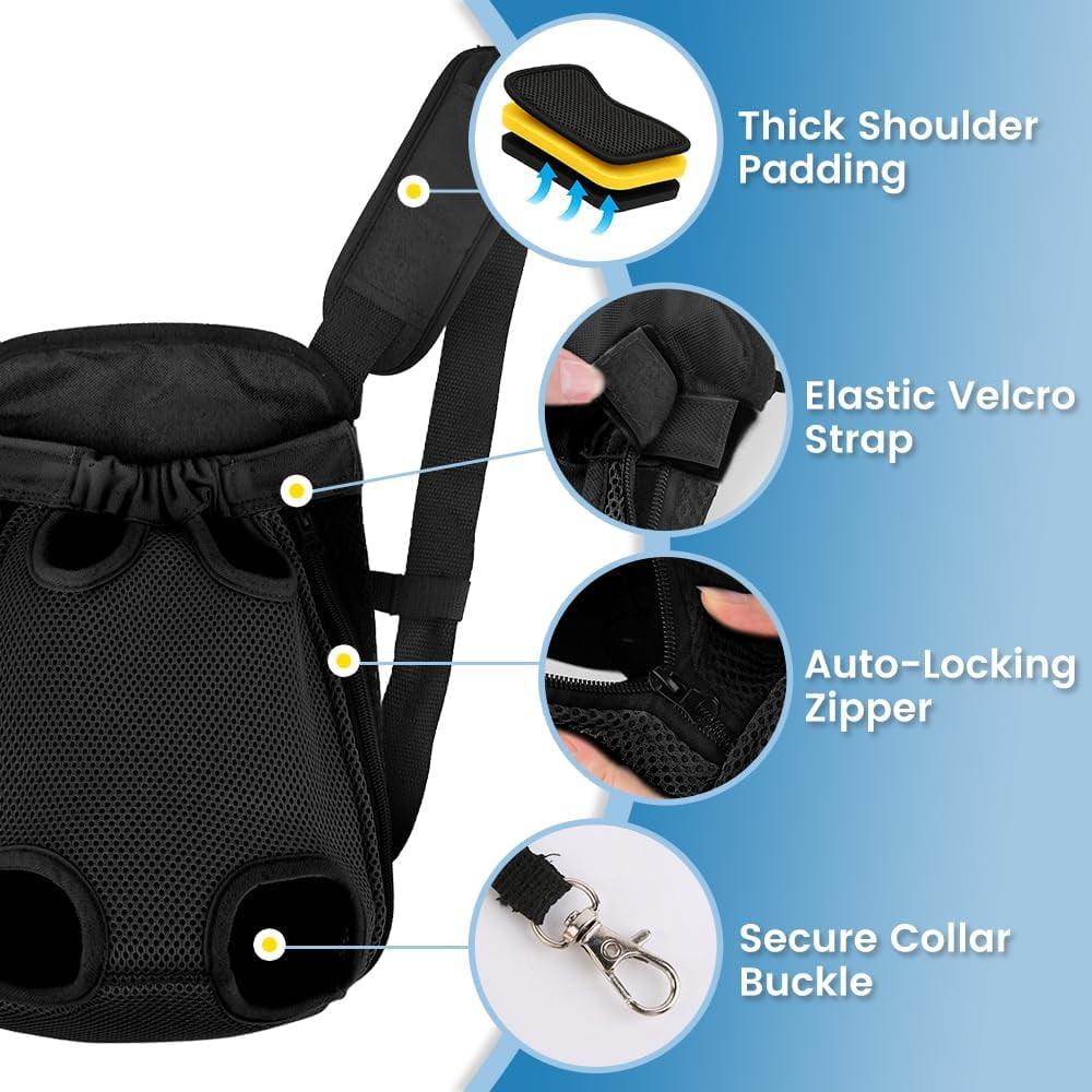Dog Backpack Carrier, Adjustable Pet Front Carriers, Legs Out Carrying Sling Travel Bag for Small Medium Dogs 2.5-4 Lbs, Soft Wearable Puppy Chest Carry Backpacks for Walking/Hiking/Camping/Traveling