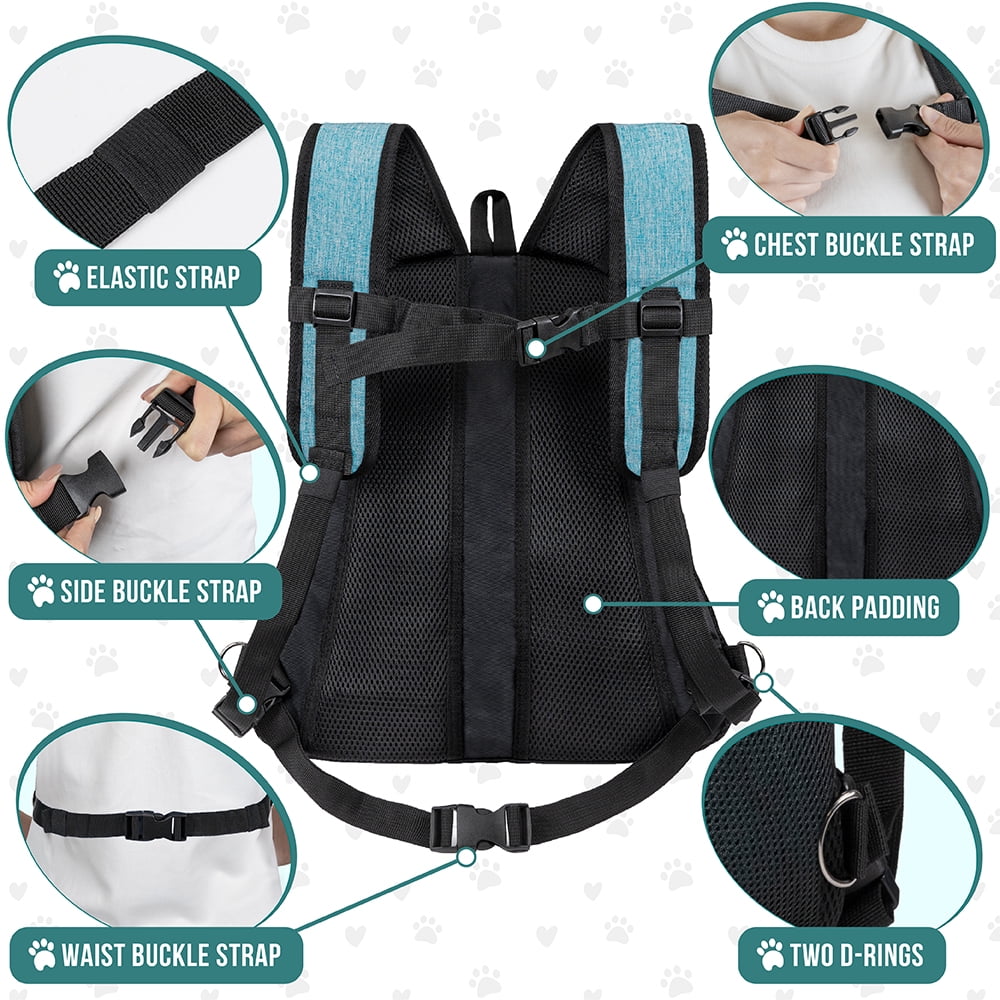 PetAmi Dog Front Carrier Backpack, Adjustable Dog Pet Cat Chest Carrier Backpack, Ventilated Dog Carrier for Hiking Camping Travel, Small Medium Dog Puppy Large Cat Carrying Bag, Max 10 lbs, Teal Blue