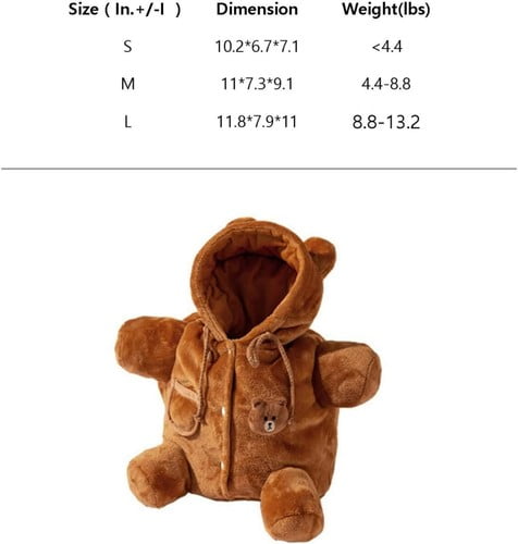 ShadeMart Brown Pet Carrier Backpack, Plush Outing Bag with Cute Bear & Bee Design, Anti-Escape for Cats, Kittens & Small Dogs