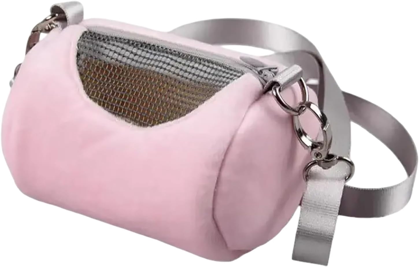 Portable Hamster Carrier Bag, Soft Plush Cylinder Small Pet Travel Backpack with Breathable Mesh Zipper, Adjustable Straps for Hamsters and Small Animals (Pink)