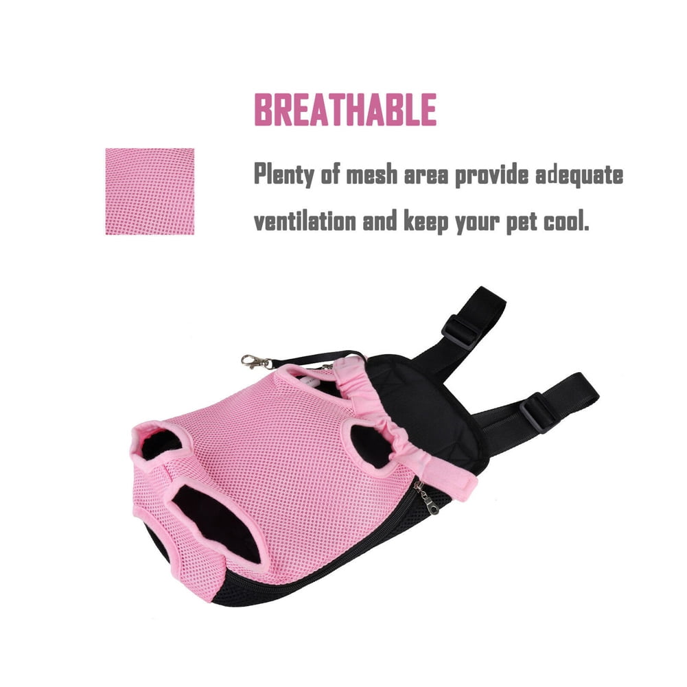 Fron Pouch Dog Carrier, Wide Straps with Shoulder Pads, Adjustable and Legs Out Pet Backpack Carrier(White Stripe/M)