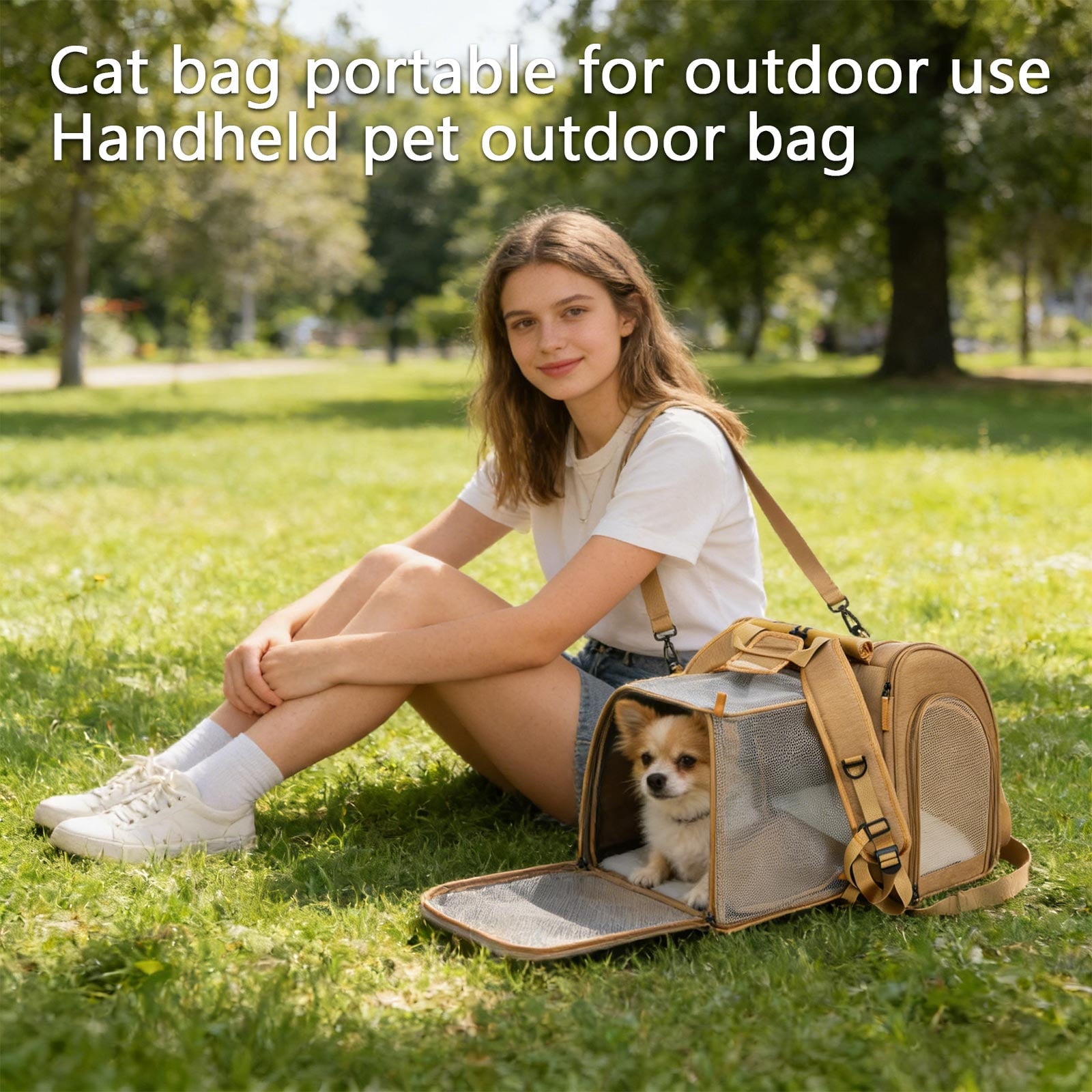 dgysar Expandable Pet Carrier Backpack for Cats & Small Dogs， Foldable Breathable Mesh Travel Bag with Adjustable Straps Brown 1PC