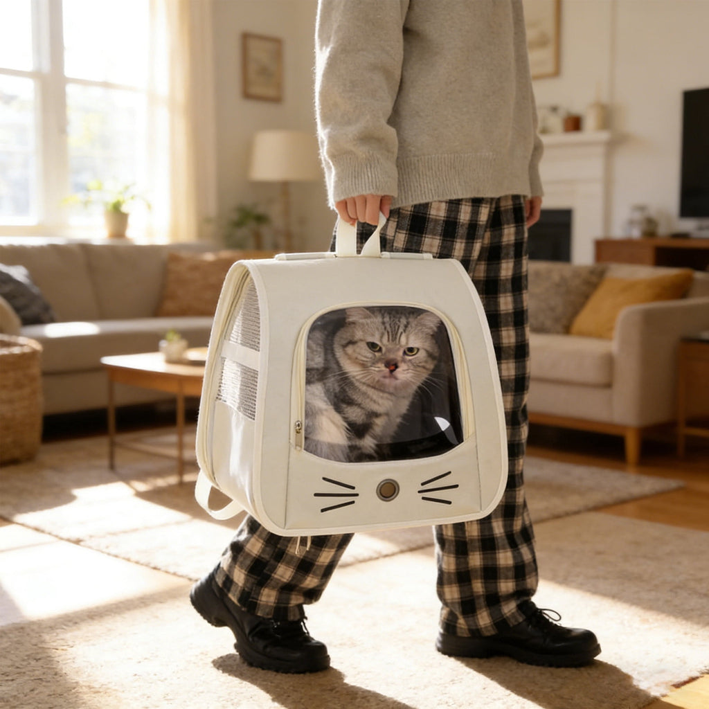 VAIFTILNO Pet Backpack Carrier, 13.78x13.78x9.84in, Traveler Breathable Transparent Carrier for Cats or Dogs, Pet Sling Carrier for Outdoor Hiking, Vet Visits, and Travel