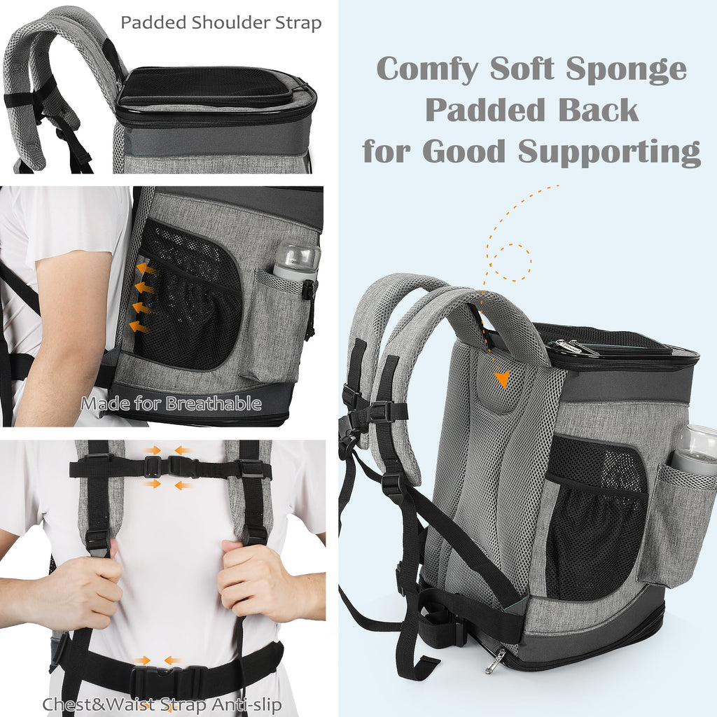 Pawsse Pet Carrier Backpack for Dogs and Cats up to 15 lbs, 16" H x13.2" L x12" W, Black