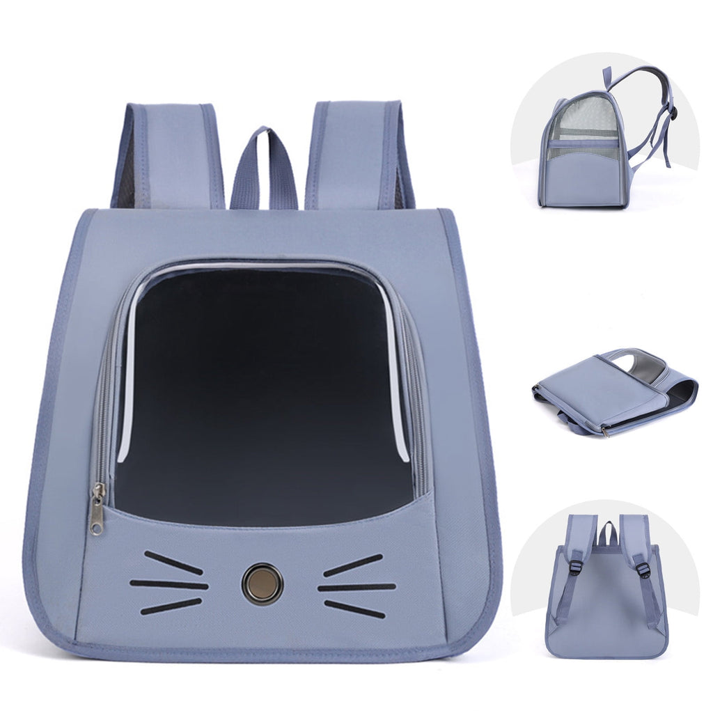 Pet Backpack Carrier - Traveler Breathable Transparent Carrier for Cats or Dogs, Large Space and Foldable Pet Carrier for Travel, Hiking - Blue