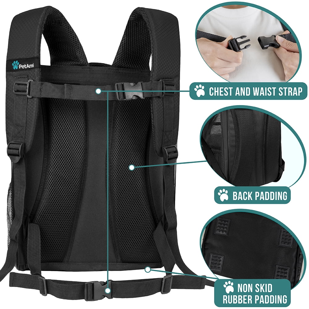 PetAmi Dog Backpack Carrier For Small Large Cat, Pet, Puppies, Ventilated Pet Hiking Backpack Travel Bag, Airline Approved Cat Backpack Carrier, Safety Back Support, Camping Biking Dog Bag, Black