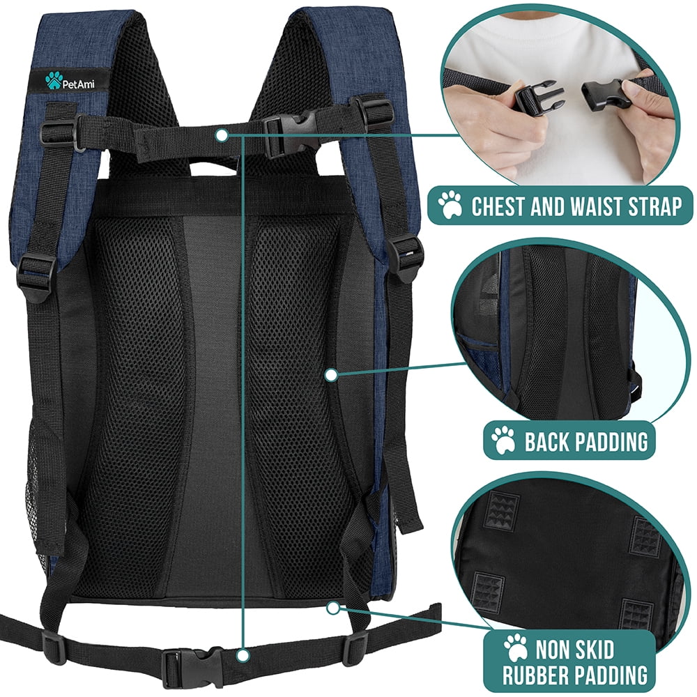 PetAmi Dog Backpack Carrier For Small Large Cat, Pet, Puppies, Ventilated Pet Hiking Backpack Travel Bag, Airline Approved Cat Backpack Carrier, Safety Back Support, Camping Biking Dog Bag, Navy