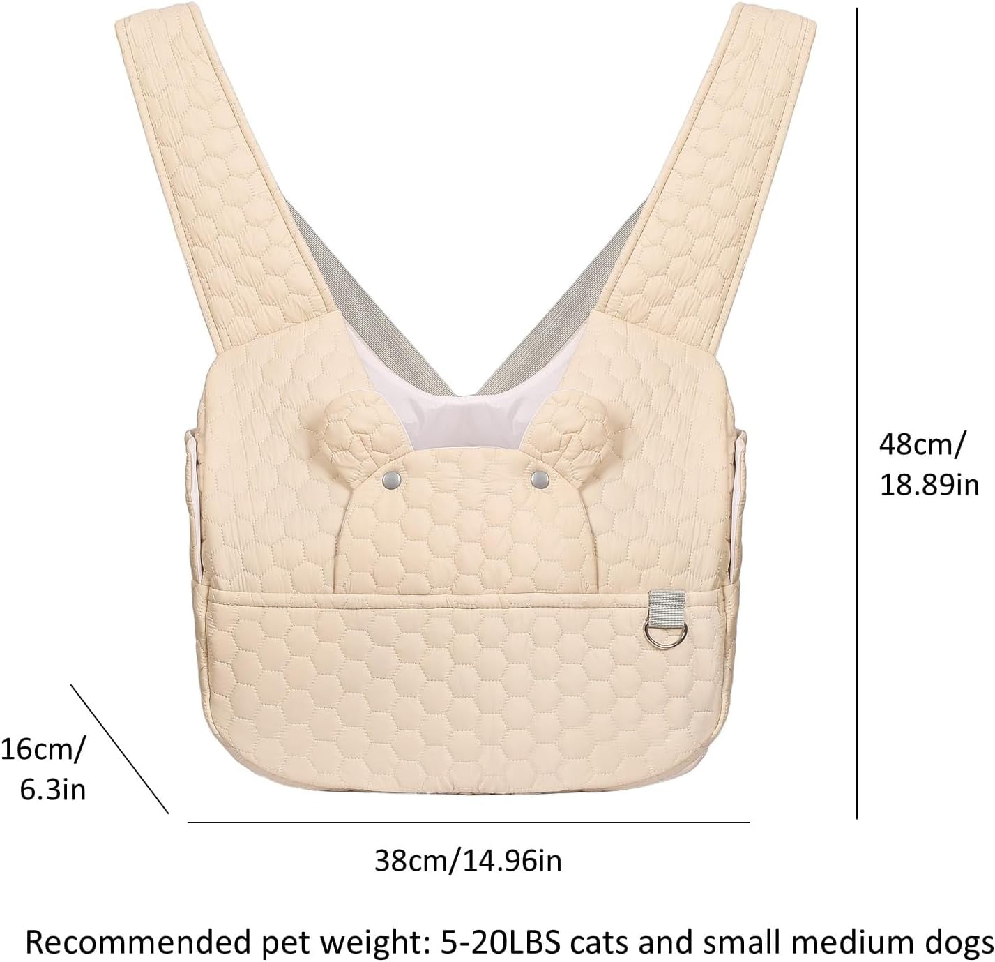 Dog Backpack Carrier for Dogs, Adjustable Strap Cat Carrier Sling, Hands-Free Front Facing Pets Sling Chest, Fit 5-15 Lbs Pets Carrier Backpack for Camping Hiking Traveling Cycling(Light Gray)