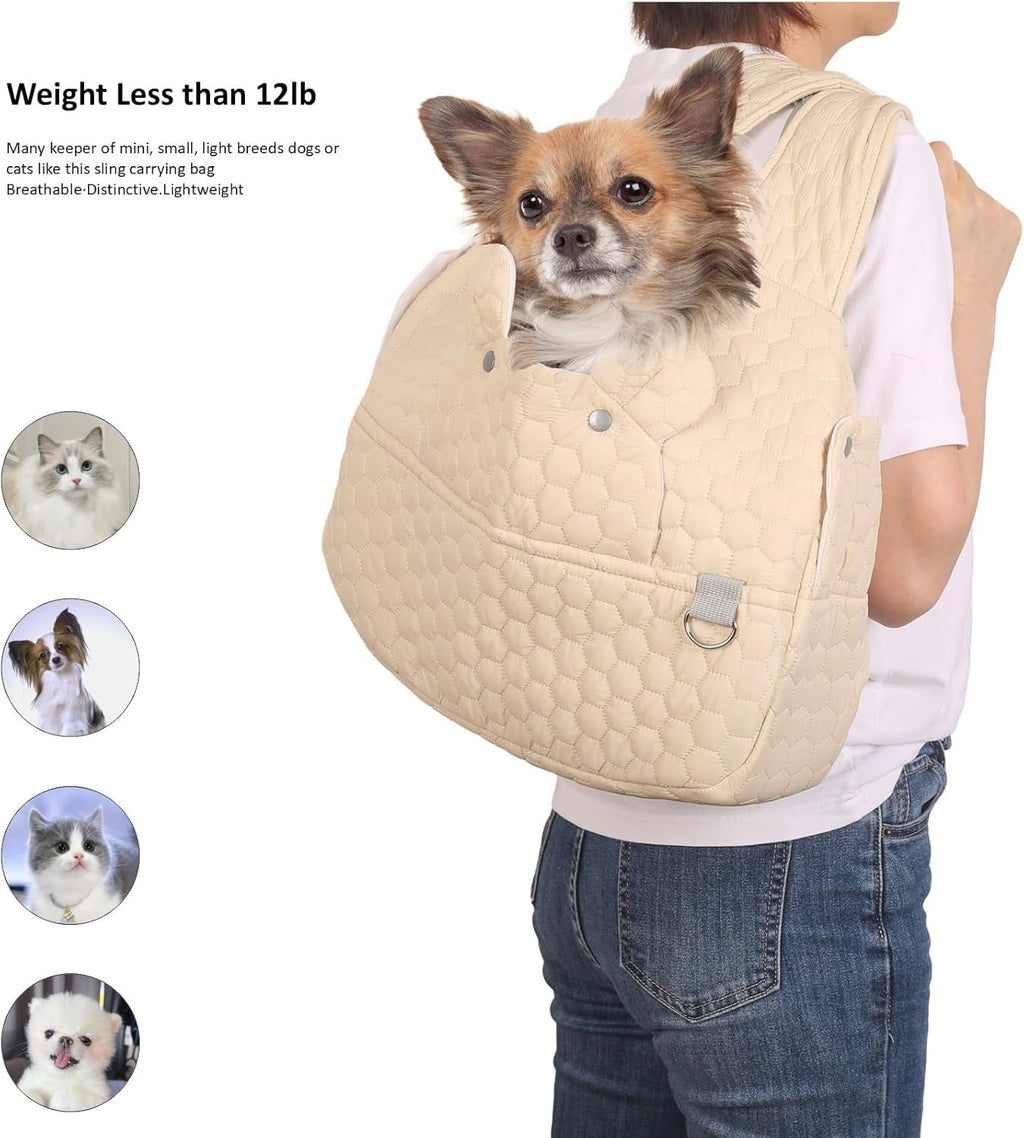 Dog Backpack Carrier for Dogs, Adjustable Strap Cat Carrier Sling, Hands-Free Front Facing Pets Sling Chest, Fit 5-15 Lbs Pets Carrier Backpack for Camping Hiking Traveling Cycling(Light Gray)