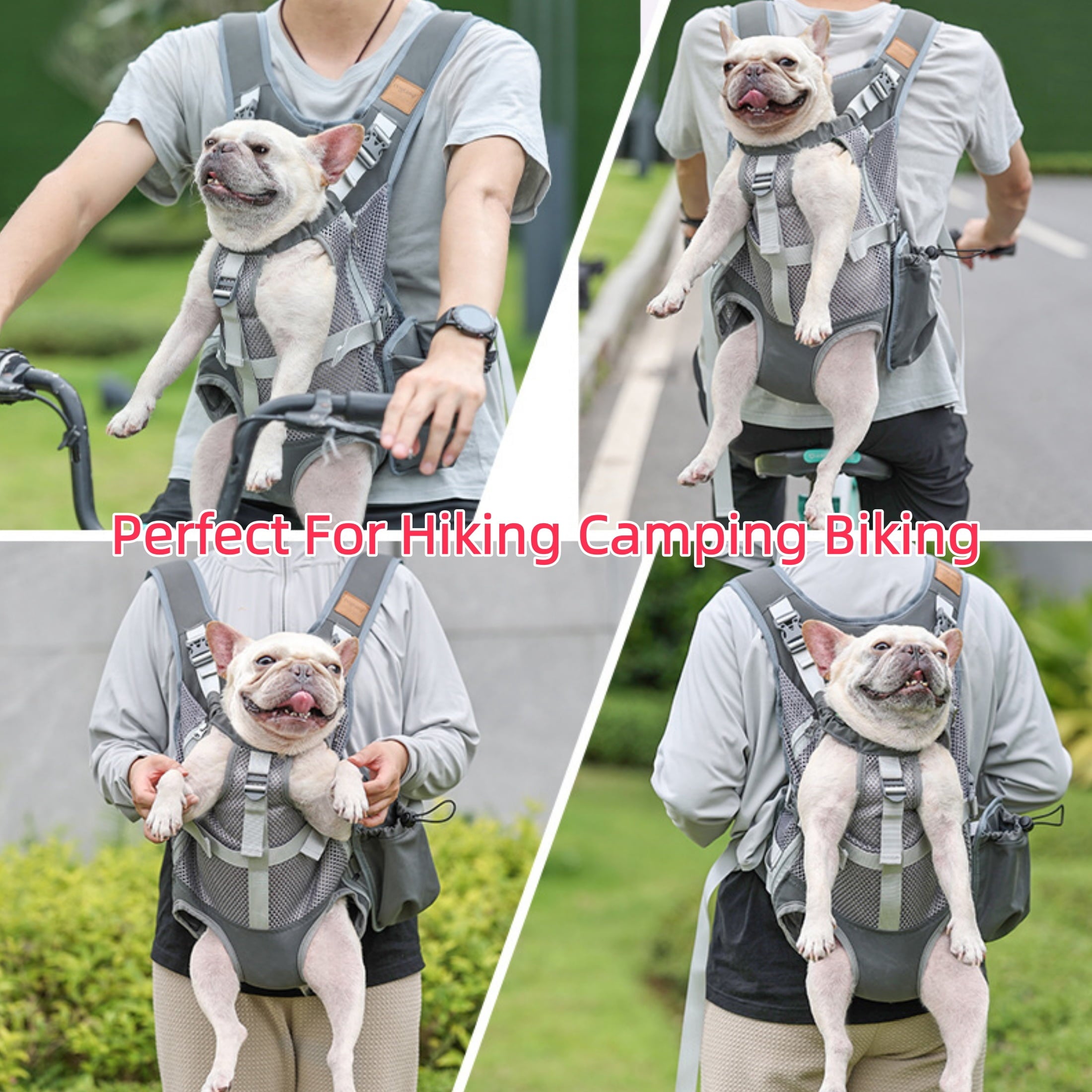 Newborn Brand Pet Carrier Backpack for Small Dogs Cats, Front and Back Carry Travel Bag, Breathable Mesh Puppy Backpack for Hiking Camping Biking with Storage Pouch,Gray,16.5 X 13.4 X 5 Inch