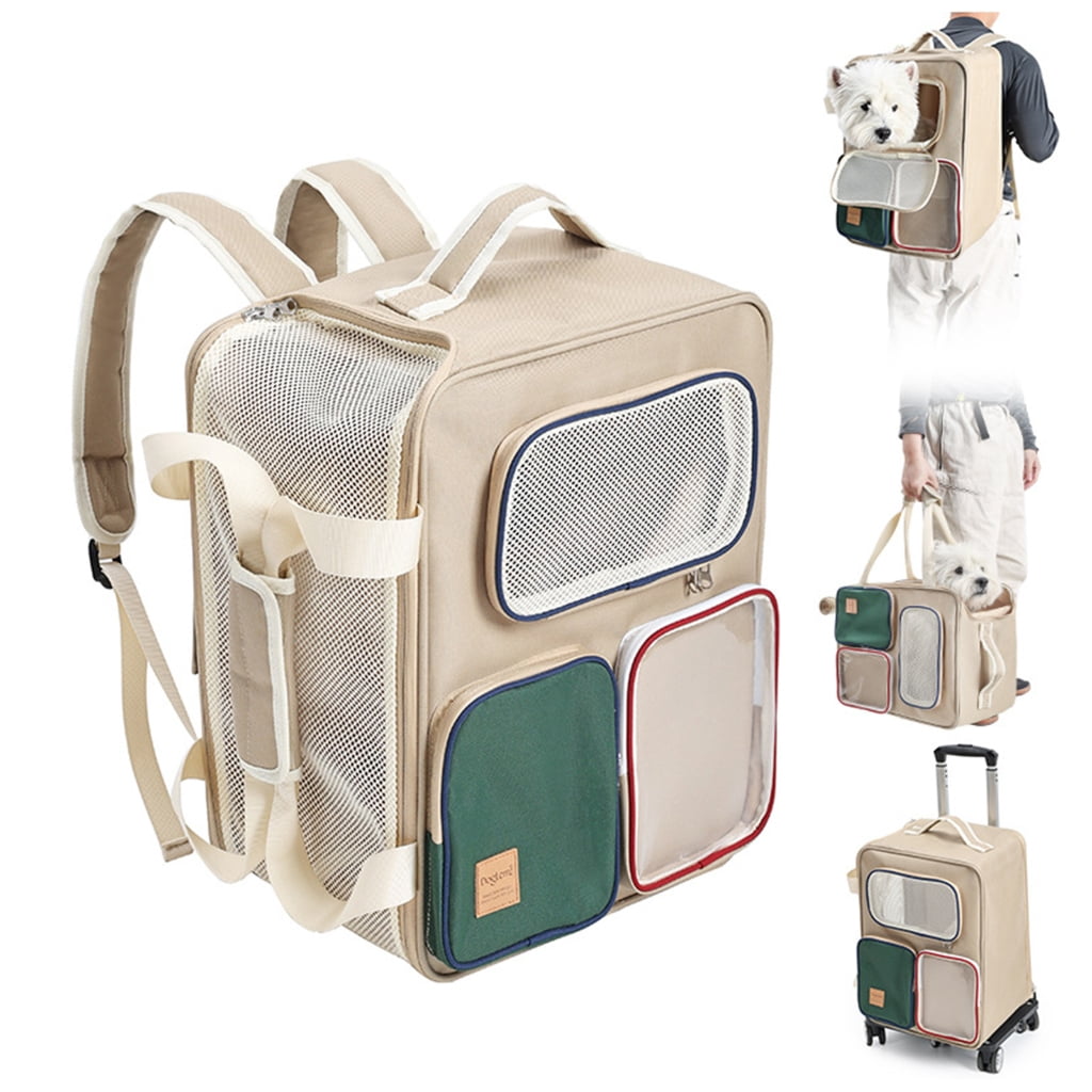 Wheeled Pet Carrier Backpack for Dogs and Cats, Foldable Travel Bag with Breathable Mesh for Vet Visits