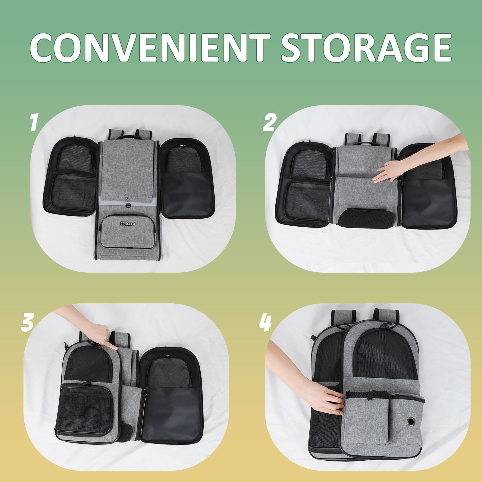 PETSKD Pet Carrier Backpack for Dogs Cats, 13x11x16.5 inches Outdoor Travel Backpack with with Safety Lock Zipperl, Large Space Foldable Backpack for Pets Under 20 lbs, Gray
