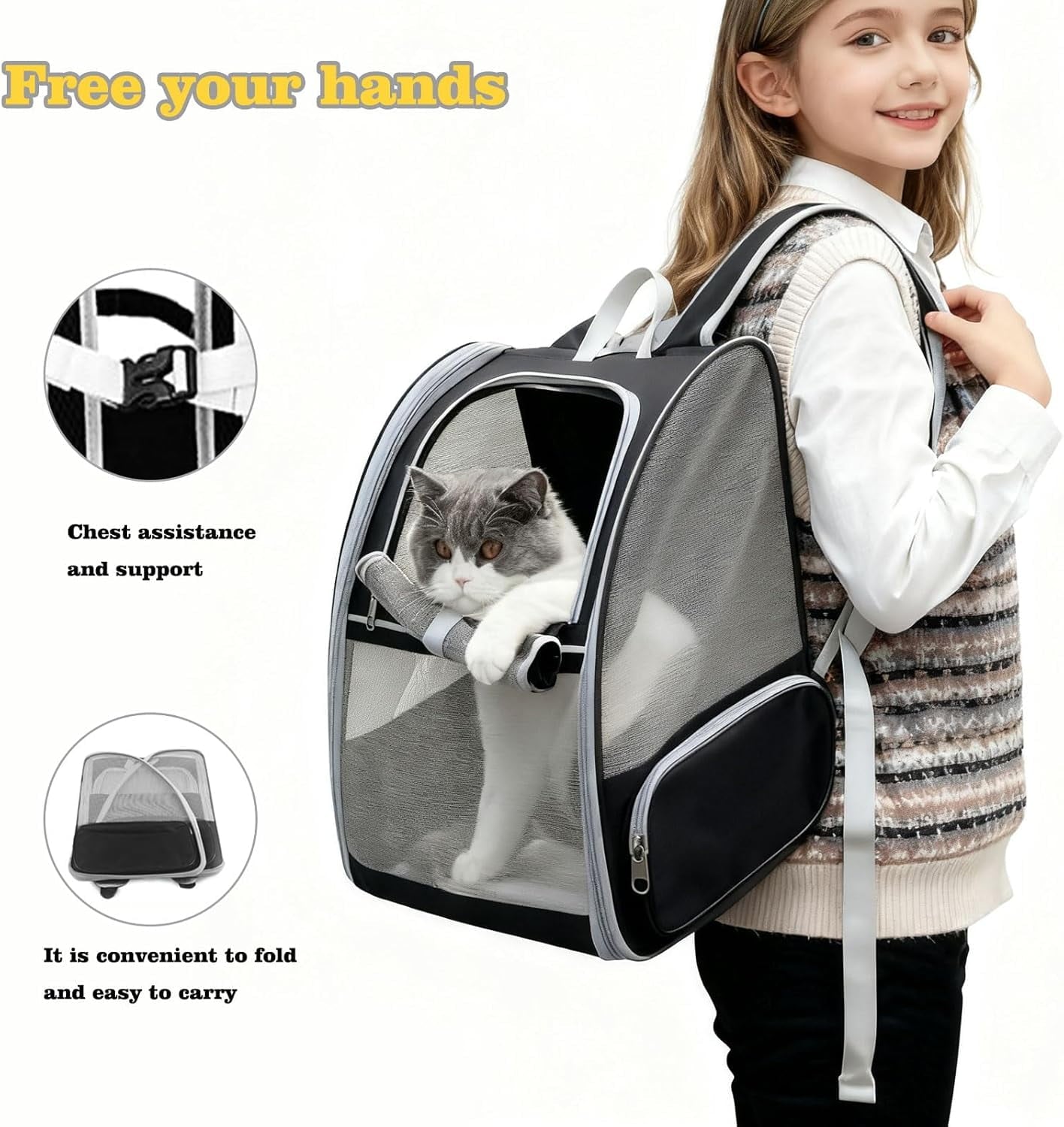 Asunby Cat Backpack Pet Carrier for Dogs Cats Puppies, Fully Ventilated Mesh, Airline Approved Travel Hiking Bag