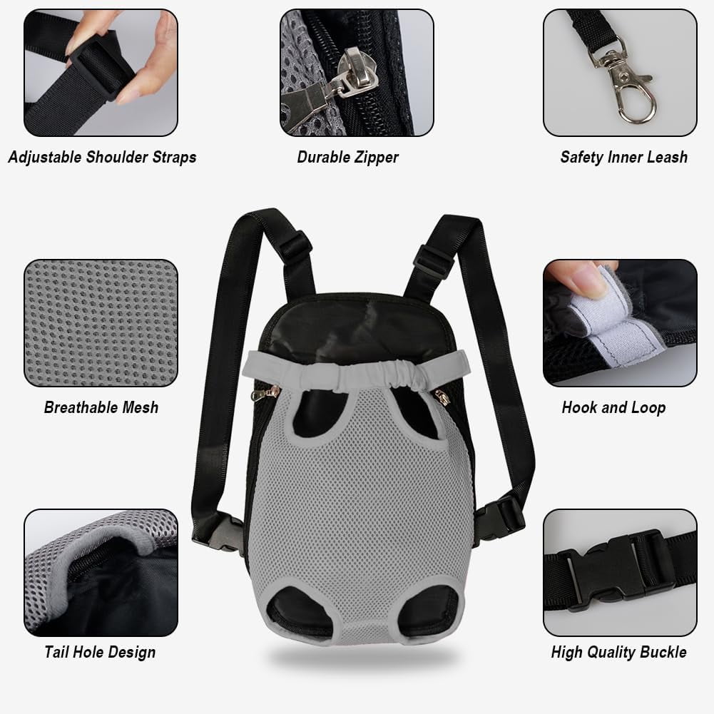 SUCS Dog Carrier Backpack Pet Legs Out Front Cat Travel Bag Adjustable Puppy Backpacks Carriers Hands-Free for Small Medium Dogs Cats Hiking Traveling Camping Daily Walking