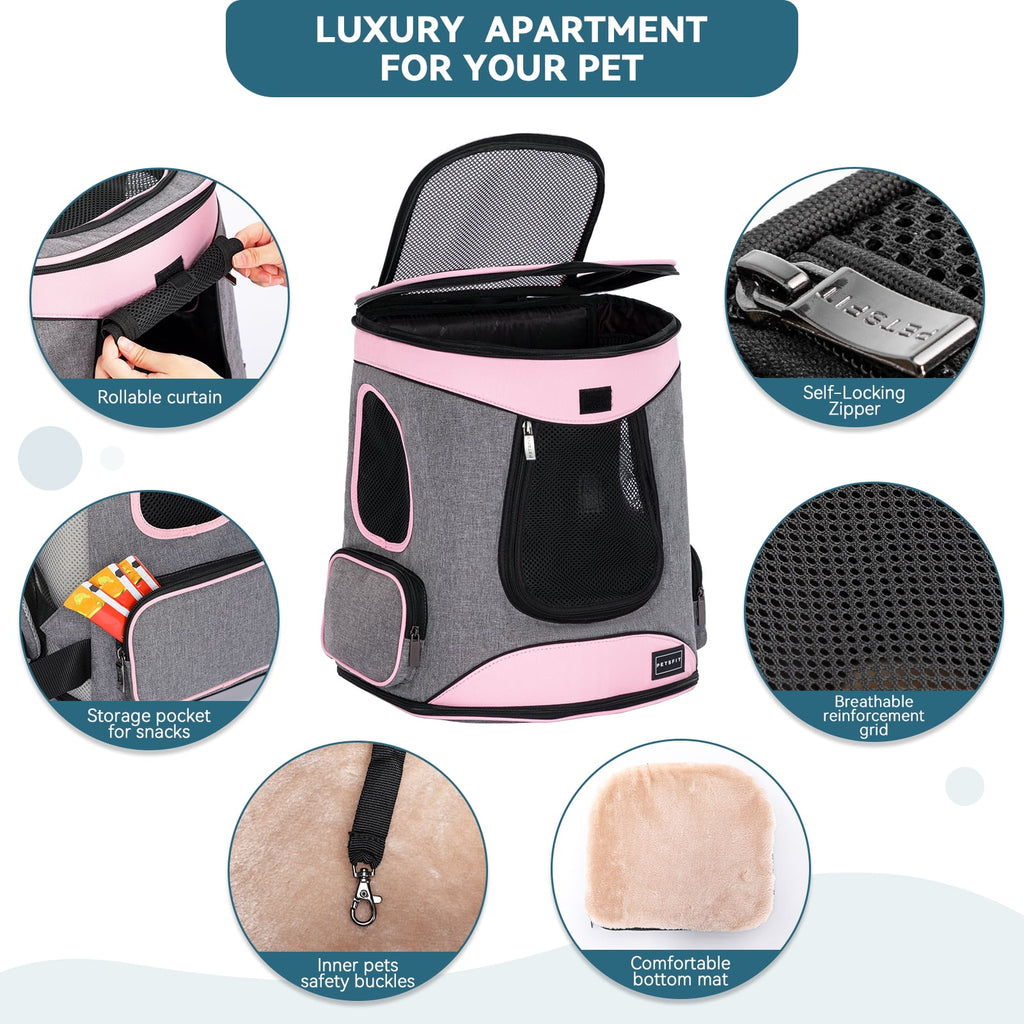 Petsfit Regular Pet Carrier Backpacks with Upgrade Waist Cushion Design, Suitable for Small and Medium Dogs Cats,Pink, 22 lb Limit