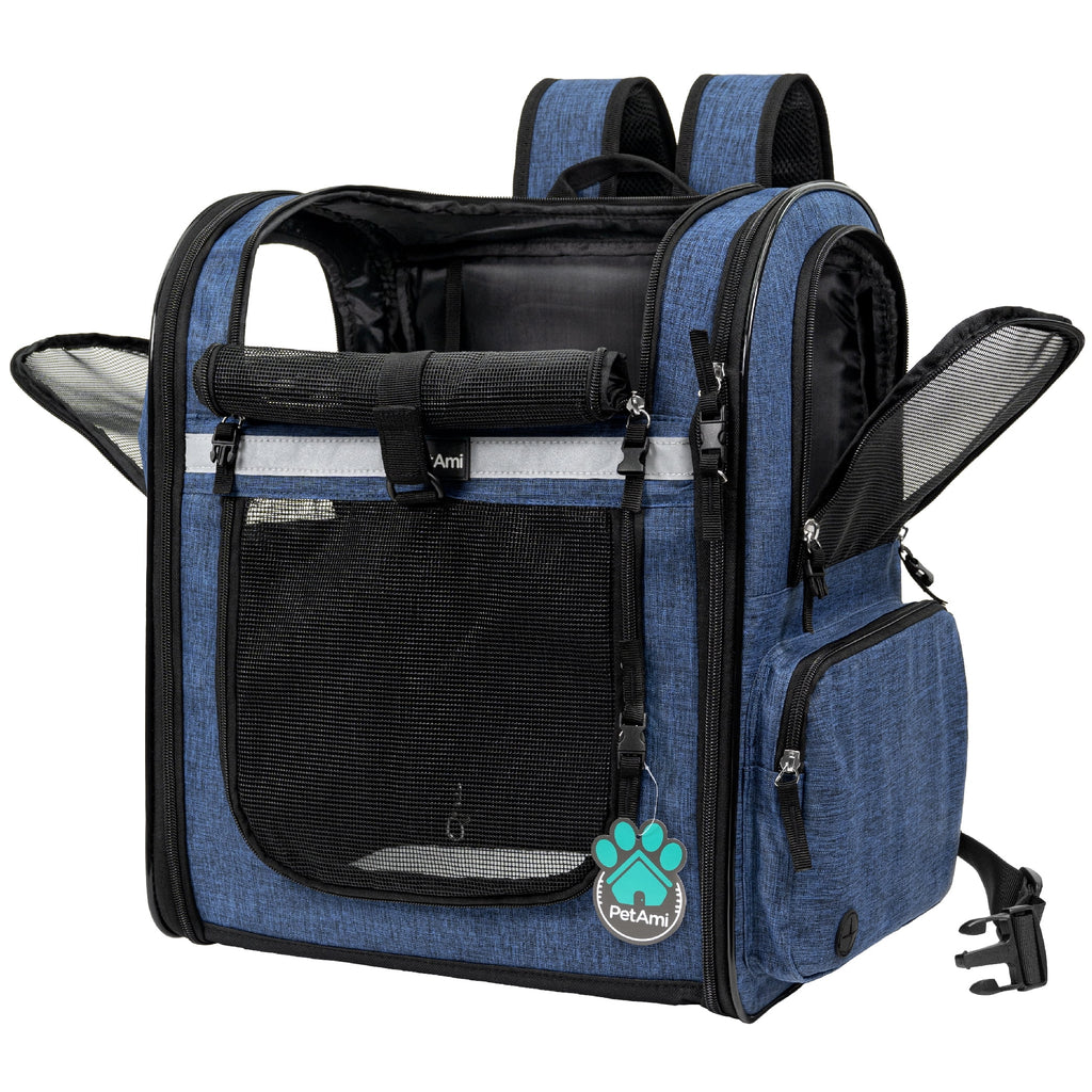 PetAmi Dog Backpack Carrier For Small Large Cat, Pet, Puppies, Ventilated Pet Hiking Backpack Travel Bag, Airline Approved Cat Backpack Carrier, Safety Back Support, Camping Biking, Max 18 lbs, Navy