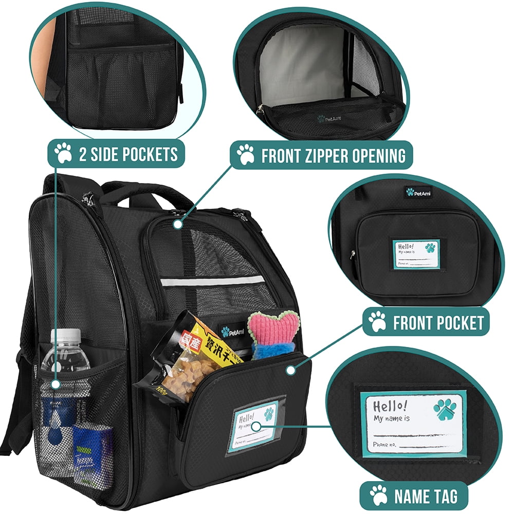 PetAmi Dog Backpack Carrier For Small Large Cat, Pet, Puppies, Ventilated Pet Hiking Backpack Travel Bag, Airline Approved Cat Backpack Carrier, Safety Back Support, Camping Biking Dog Bag, Black