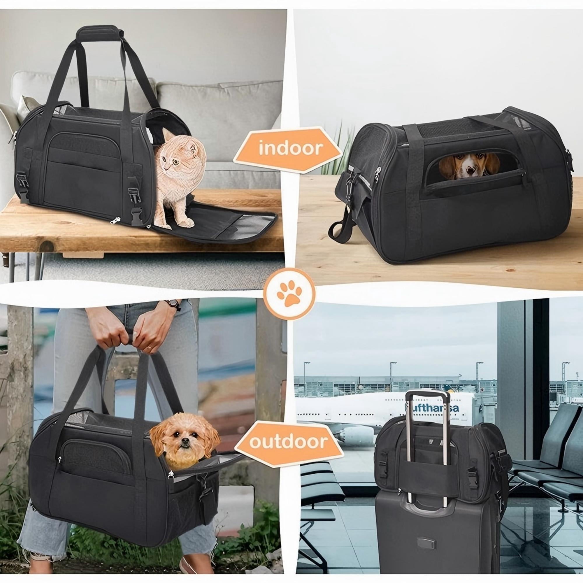 Pet Carrier Backpack, Holds up to 11 lbs, Travel Bag & Soft-Sided Crate for Small Dogs & Cats, Expandable with 5-Side Ventilation, Removable Pad & Luggage Strap, Gray，17"×9"×11"