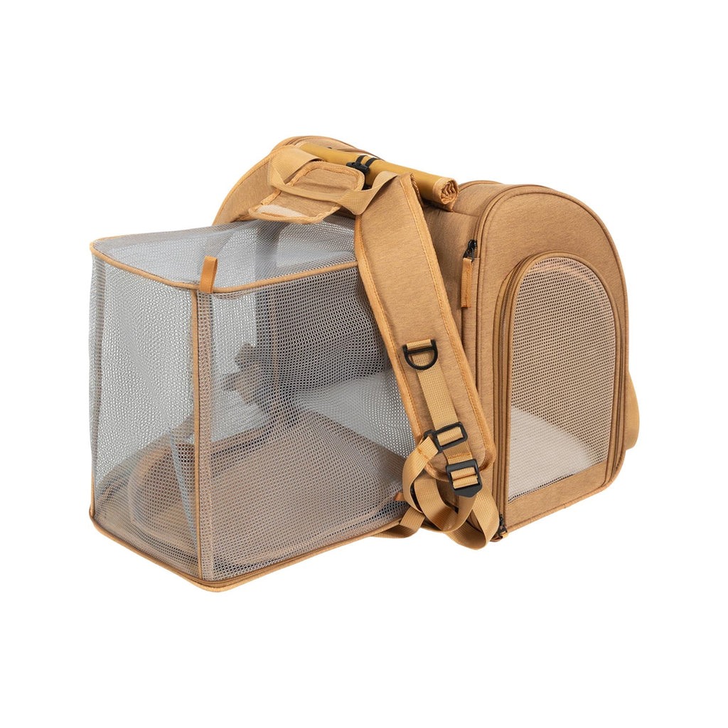dgysar Expandable Pet Carrier Backpack for Cats & Small Dogs， Foldable Breathable Mesh Travel Bag with Adjustable Straps Brown 1PC