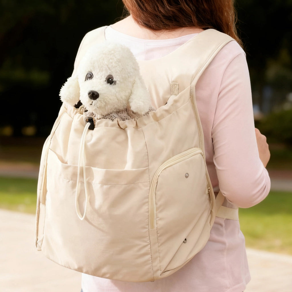 Pet Carrier Backpack for Small Dogs & Cats,Chest-Front Design with Adjustable Straps,13.8x7.9x13 Inch, Lightweight & Airy for Hiking,Travel,and Daily Walks,Off-White
