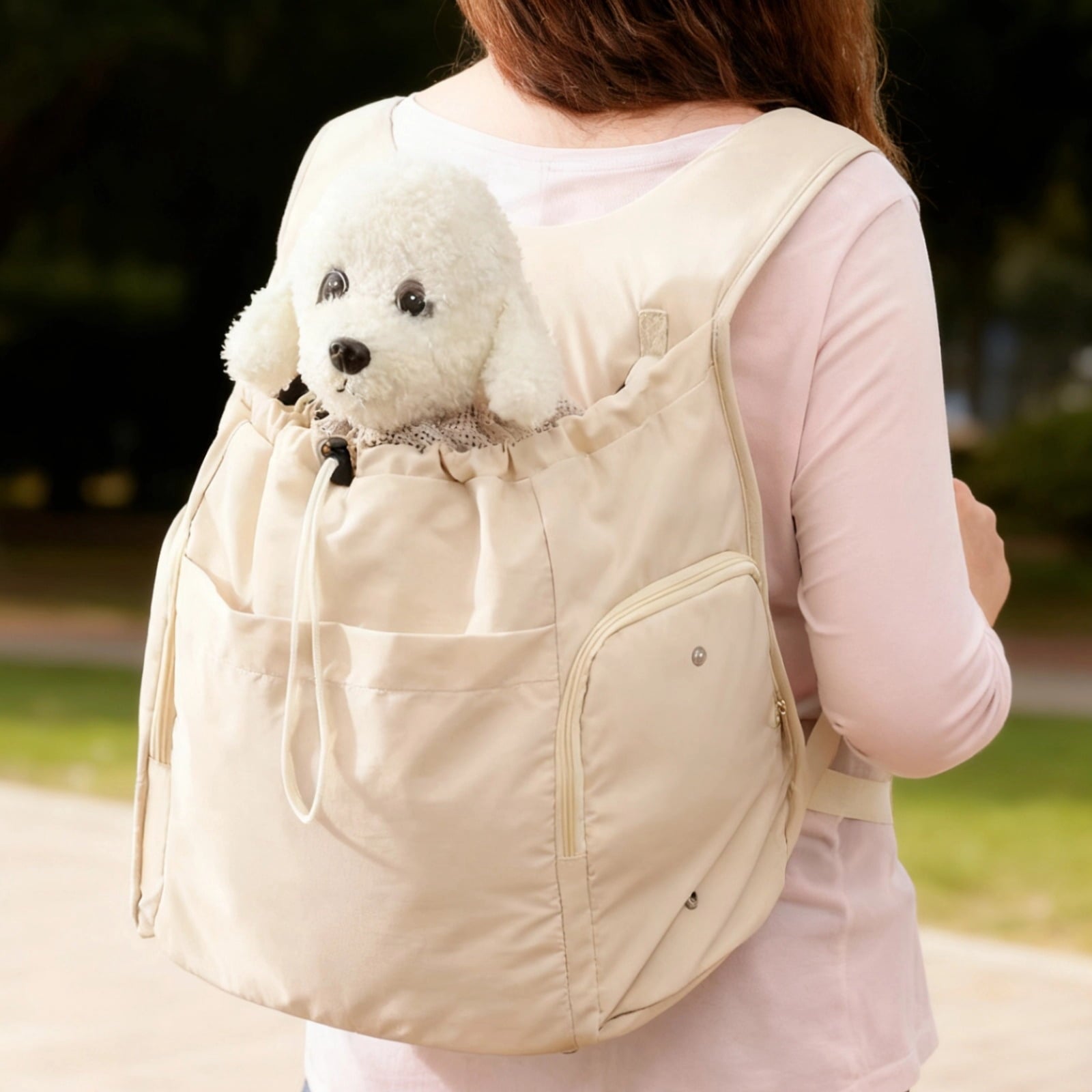 Pet Carrier Backpack for Small Dogs & Cats,Chest-Front Design with Adjustable Straps,13.8x7.9x13 Inch, Lightweight & Airy for Hiking,Travel,and Daily Walks,Off-White