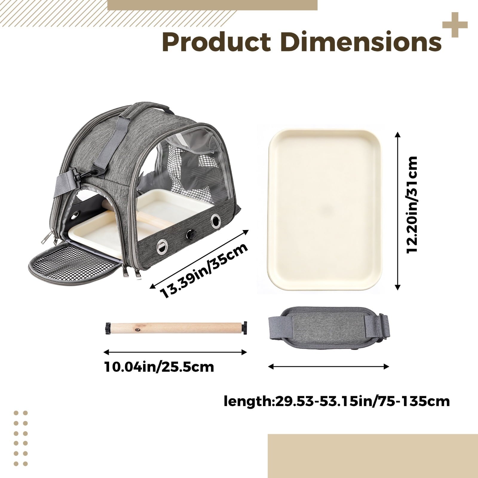 Parrot Travel Carrier, Airline Approved Bird Carrier Backpack, Portable Pet Carrier with Transparent Mesh, Adjustable Strap, Stainless Steel Tray for Parrots, Hamsters, and Small Pets