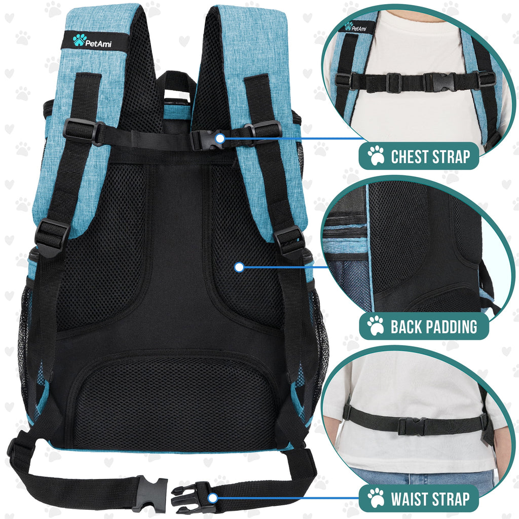 PetAmi Dog Backpack Carrier, Airline Approved Cat Backpacks For Carrying Small Large Cats, Pet Carrier Back Pack, Ventilated Soft Sided for Travel, Hiking, Camping, Max 18 lbs, Turquoise