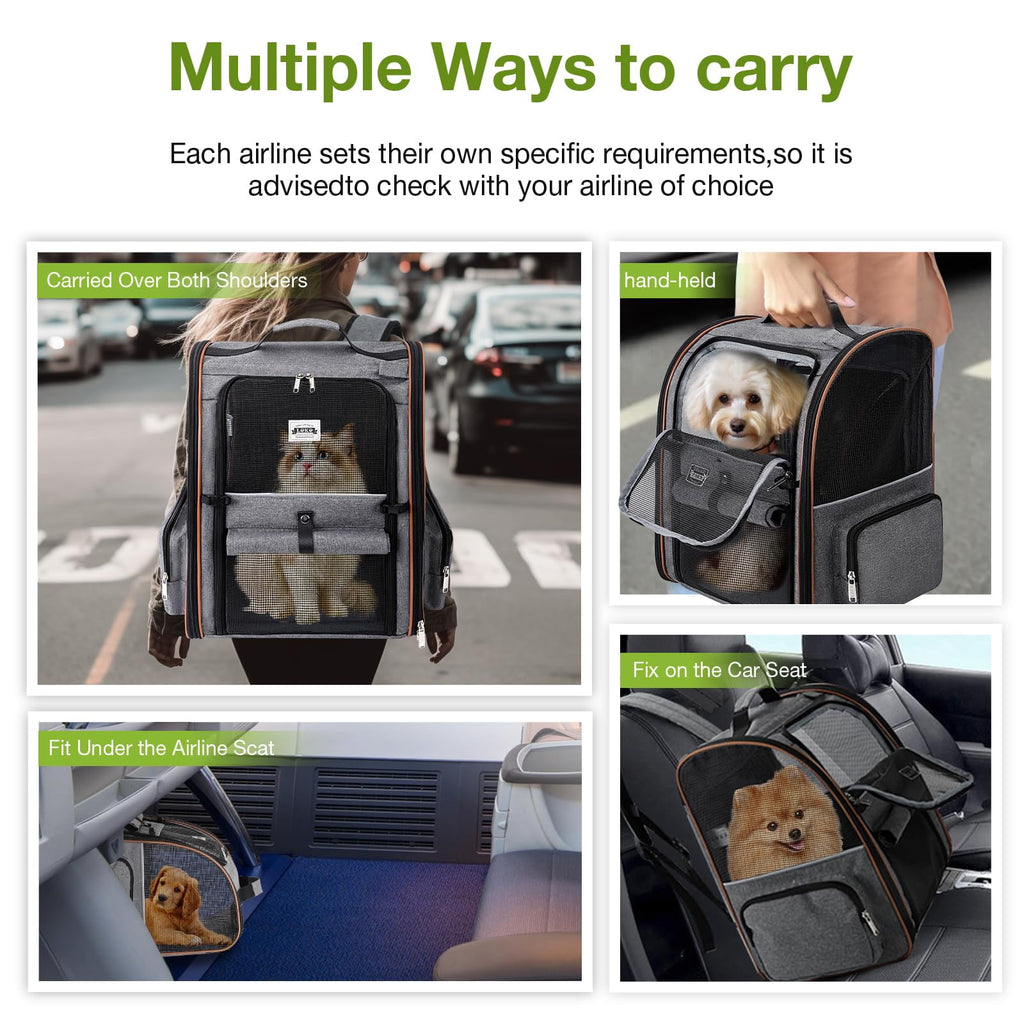 LEKE - Large Cat Backpack Carrier Expandable Pet Carrier Backpack for Small Dogs Medium Cats Fit Up to 18 Lbs, Dog Backpack Carrier, Foldable Puppy Backpack Carrier for Travel, Hiking,Grey