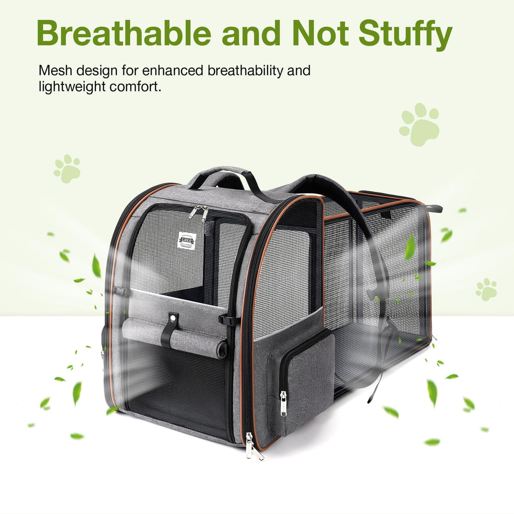 Extra Large Cat Backpack Carrier Expandable Pet Carrier Backpack for Small/Medium Dogs and Medium/Large Cats, Grey
