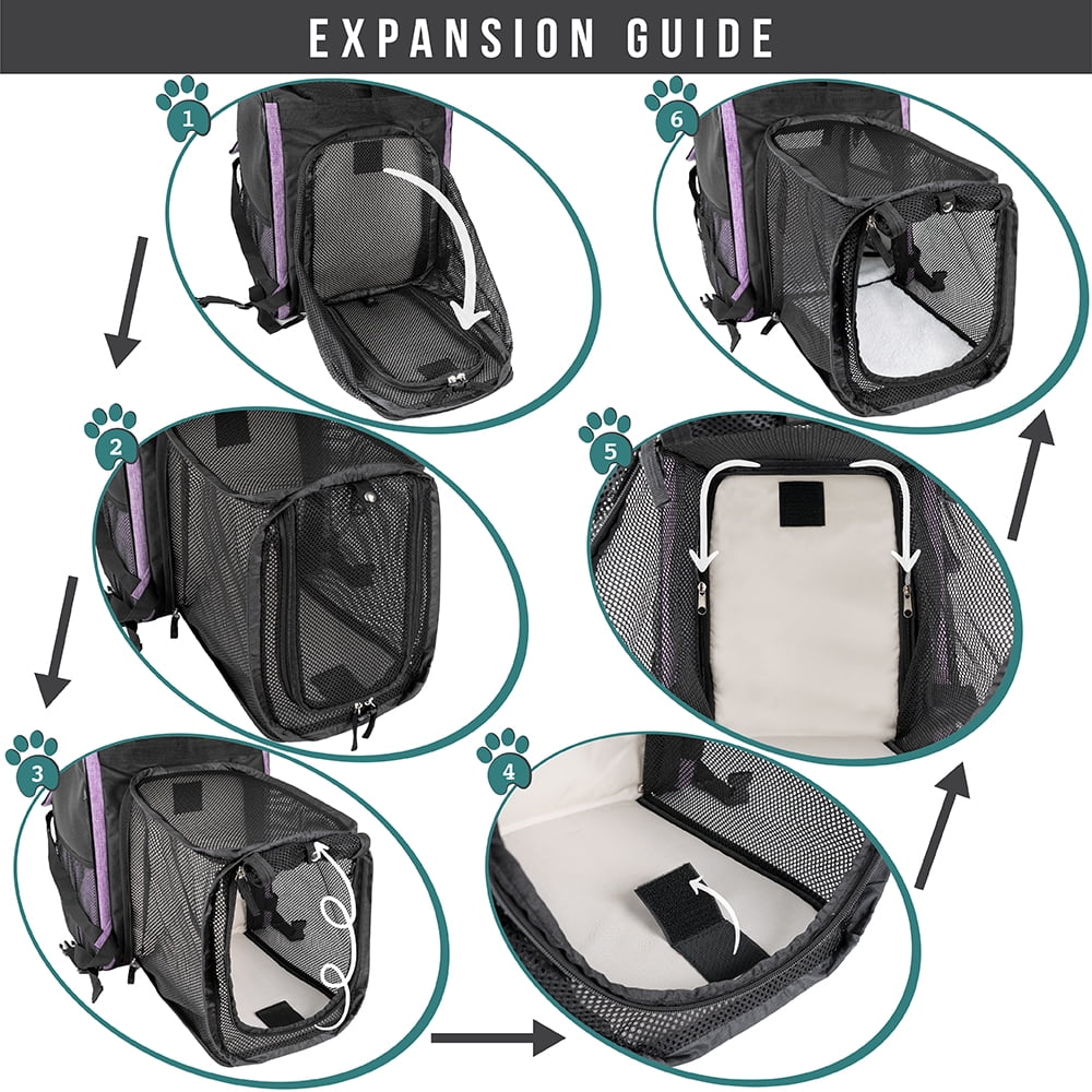 PetAmi Expandable Dog Backpack Carrier for Cats & Pets, Breathable Cat Carrier Backpack with Top Window & Multi-Entry, Ventilated Foldable Travel Carrier for Small Medium Pets up to 18 lbs, Purple