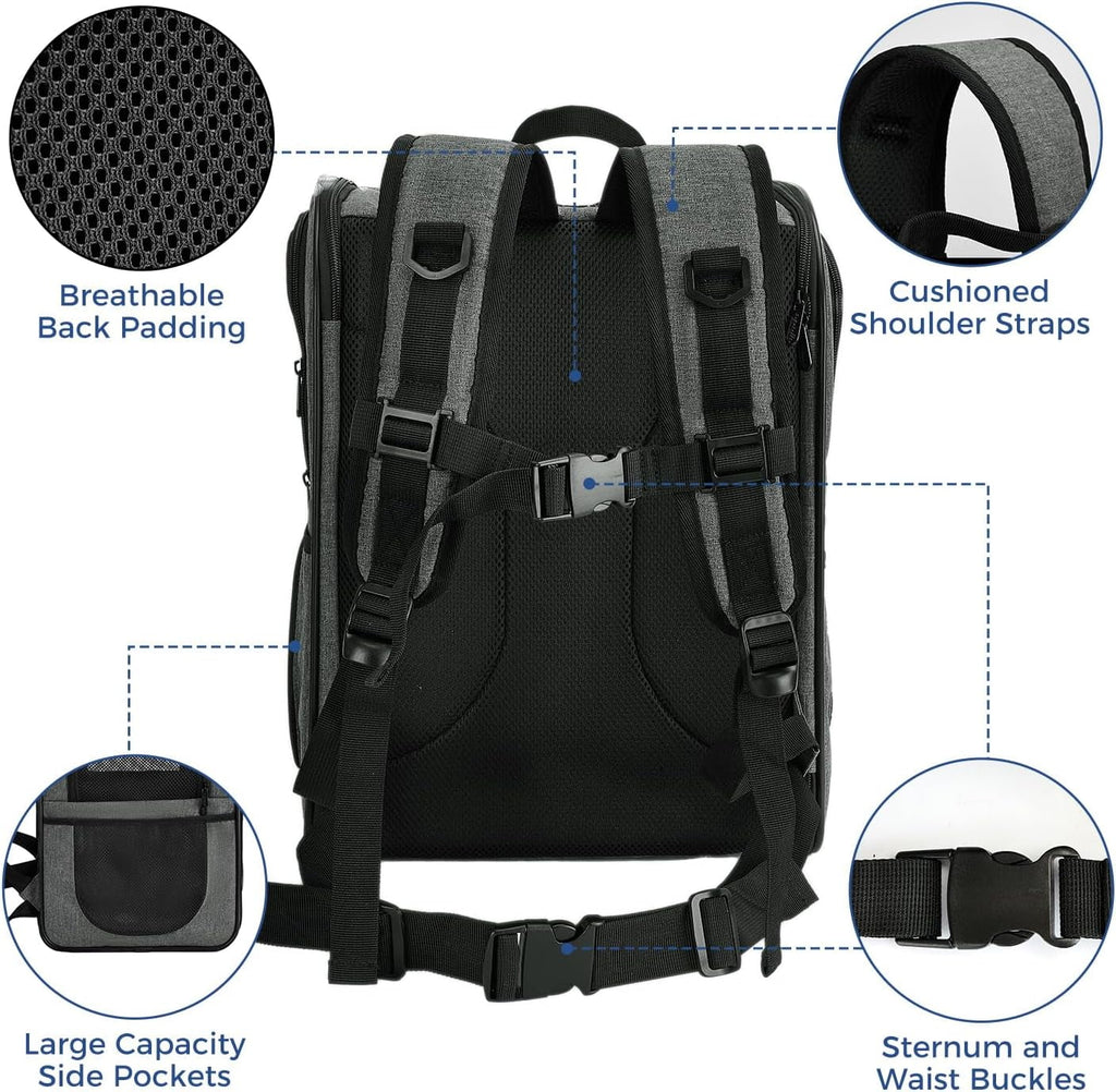 DZMDZM Dog & Cat Carrier Backpack for Large/Small Pets-Ventilated Safe Design with Padded Back Support,Portable and Foldable Pet Carrier Backpacks,Outdoor Travel Breathable Mesh Pet Backpack (Black)