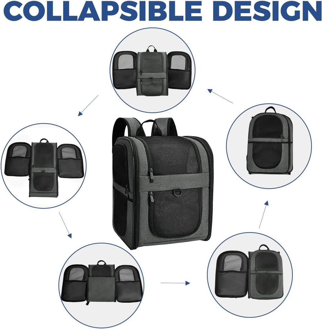 DZMDZM Dog & Cat Carrier Backpack for Large/Small Pets-Ventilated Safe Design with Padded Back Support,Portable and Foldable Pet Carrier Backpacks,Outdoor Travel Breathable Mesh Pet Backpack (Black)