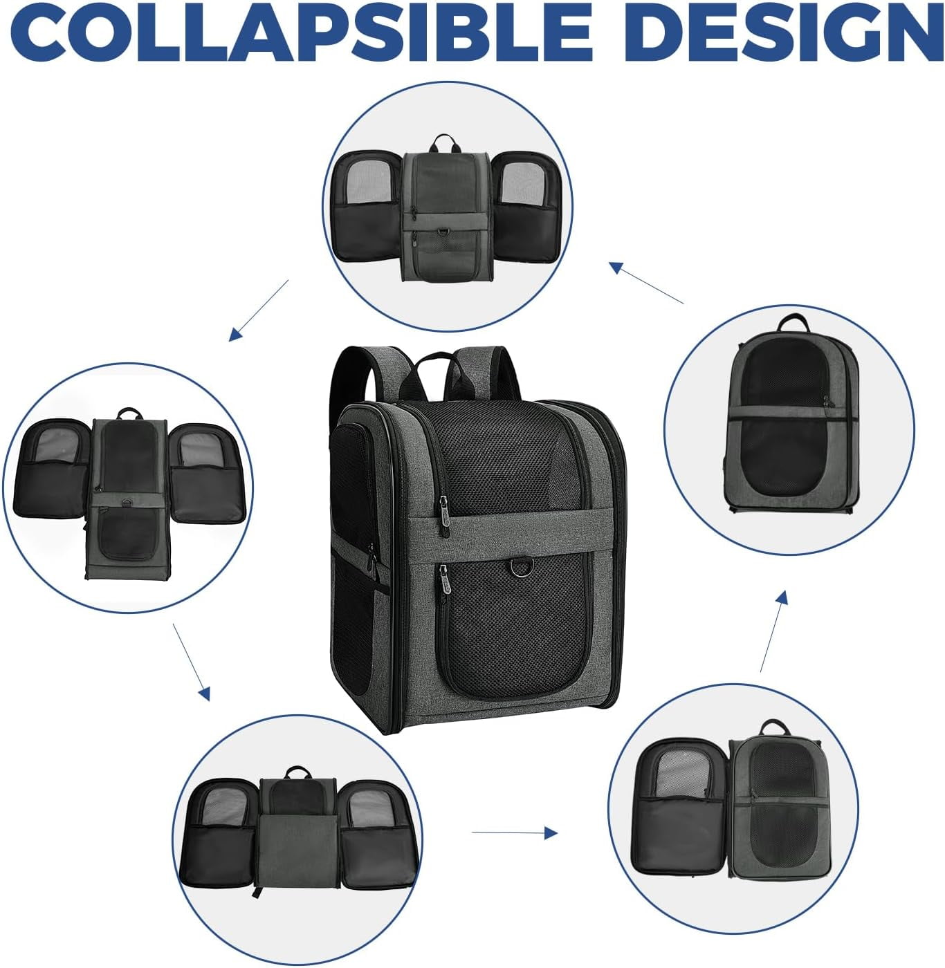 DZMDZM Dog & Cat Carrier Backpack for Large/Small Pets-Ventilated Safe Design with Padded Back Support,Portable and Foldable Pet Carrier Backpacks,Outdoor Travel Breathable Mesh Pet Backpack (Black)