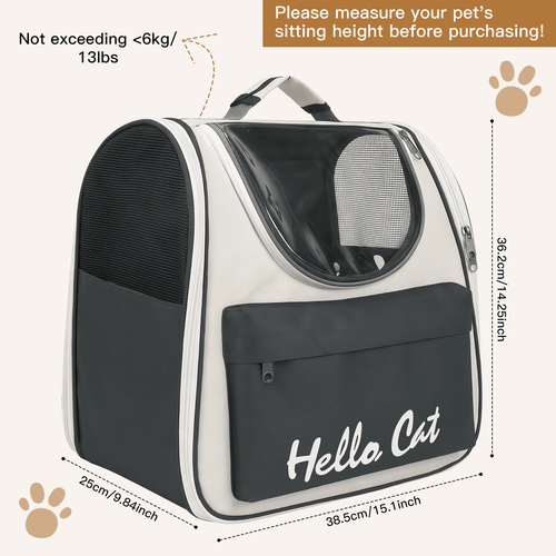 Cat Carrier Bags Portable Breathable pet Backpack for Cats,with Shoulder Straps and Hand-Carry ,Traveler Backpack Pet Carriers for Cats and Small Dogs(Grey)