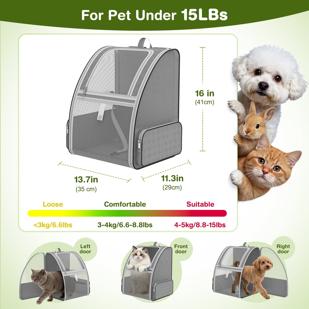 Cat Backpack Carrier Fully Ventilated-Pet Carrier Backpack for Cats and Small Dog Puppies  up to15 lb
