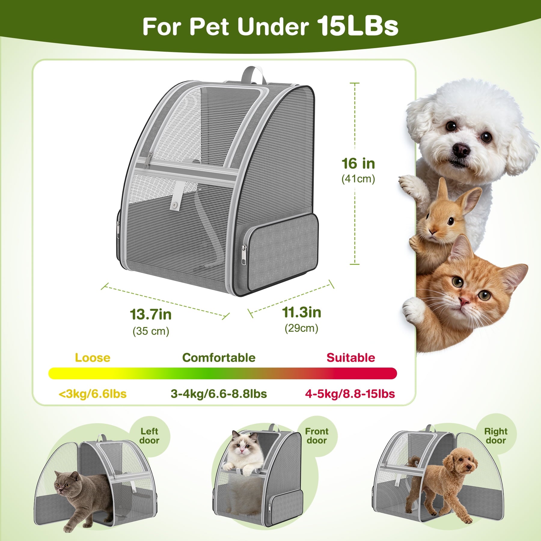 Cat Backpack Carrier Fully Ventilated-Pet Carrier Backpack for Cats and Small Dog Puppies  up to15 lb