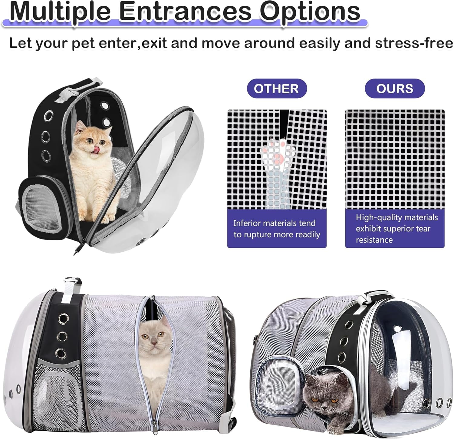 Expandable Cat Backpack Carrier, Airline Approved Pet Travel Bubble Backpack for Large Cats up to 20 lbs, Small Dogs and Kittens