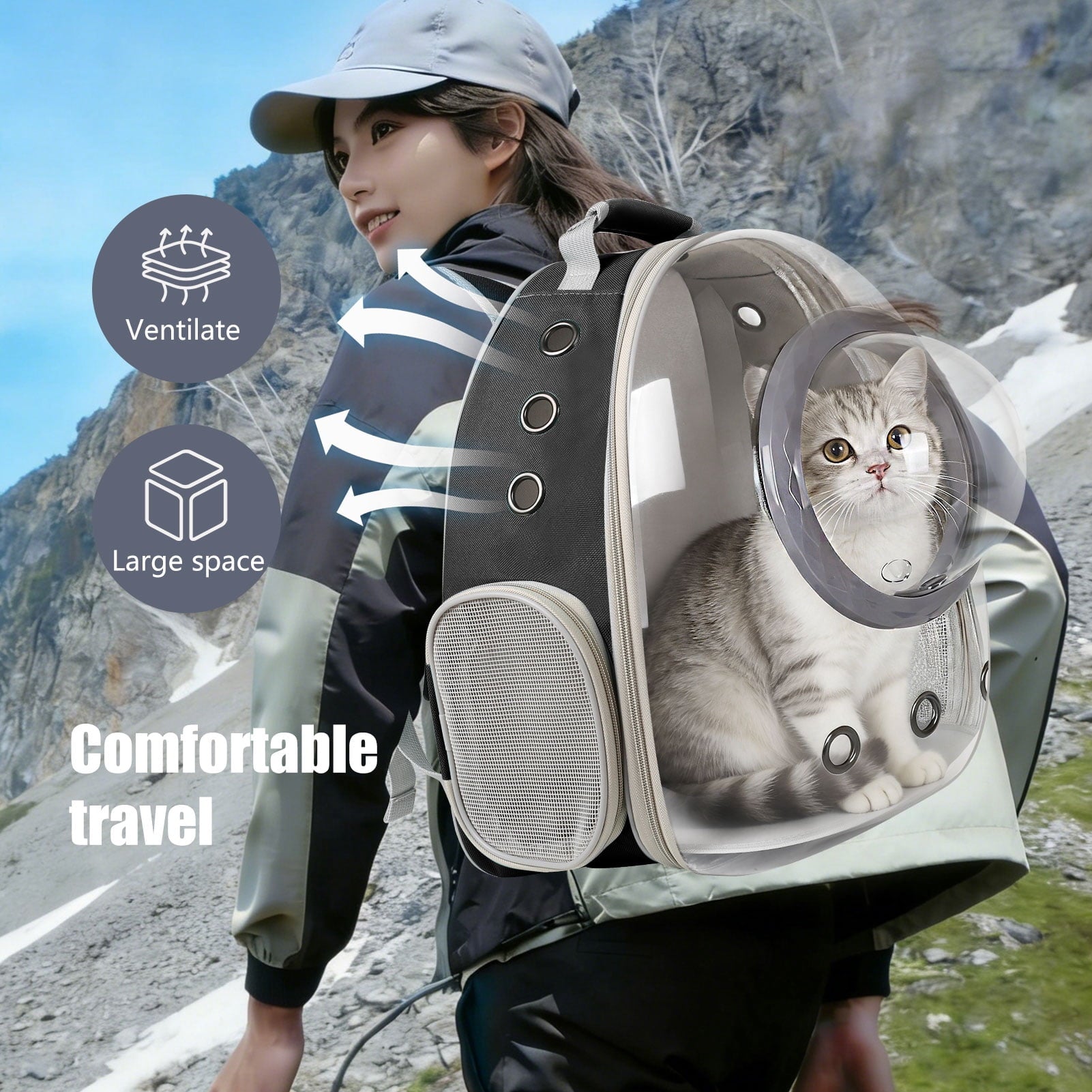 Space Capsule Bubble Dome Pet Carrier Backpack with Extra Soft Pillow, 12 lb Limit