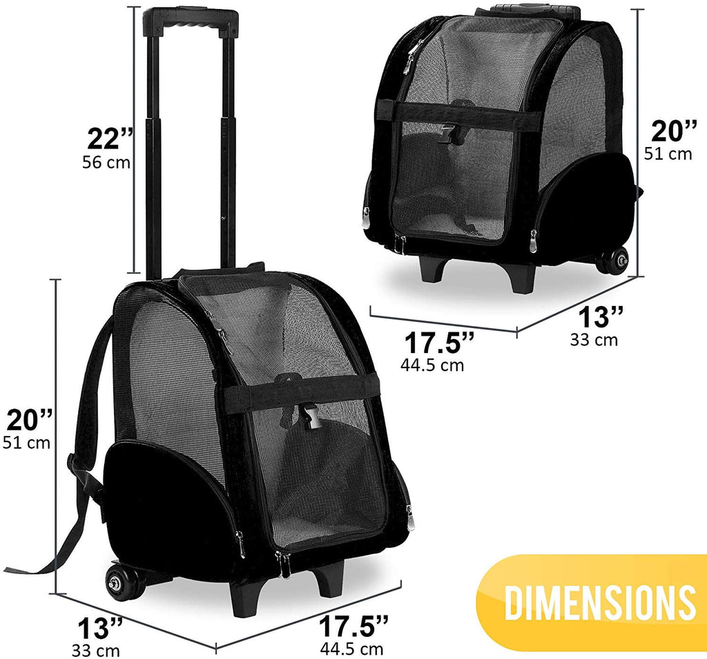 KOPEKS Deluxe Backpack Pet Travel Carrier with Wheels - Heather Gray - Approved by Most Airlines - Large