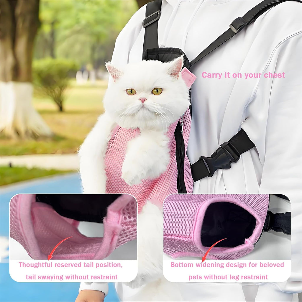 DENZUS Pet Carrier Backpack, Adjustable Pet Front Carriers for Small Medium Dogs Cats 5-18 lbs, Legs Out, Dog Cat Carrier Backpack for Hiking,Camping,Traveling,Cycling (Pink, Large（Fit:10-18lb）)