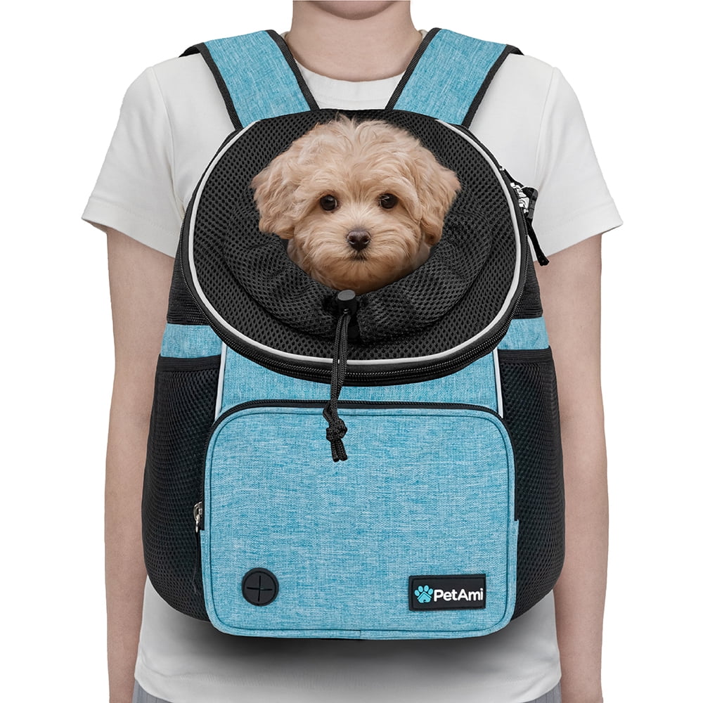 PetAmi Dog Front Carrier Backpack, Adjustable Dog Pet Cat Chest Carrier Backpack, Ventilated Dog Carrier for Hiking Camping Travel, Small Medium Dog Puppy Large Cat Carrying Bag, Max 10 lbs, Teal Blue