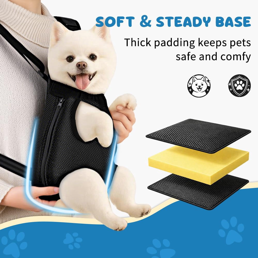 Tigebraver Dog Backpack Carrier, Adjustable Pet Front Carrier With Thick Padded Bottom Support, Legs-Out Chest Carrier For Small To Medium Dogs 7–11 lbs, For Walking, Hiking, Camping & Traveling