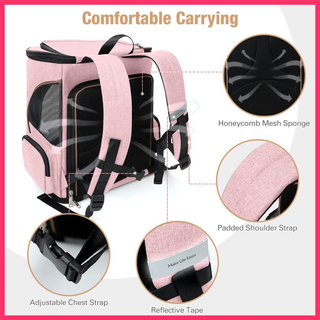 Lekesky - Expandable Pet Carrier Backpack for Cats & Small Dogs (Up to 25 lbs) - Travel, Hiking | Pink, Grey, Blue, Black, Stripes