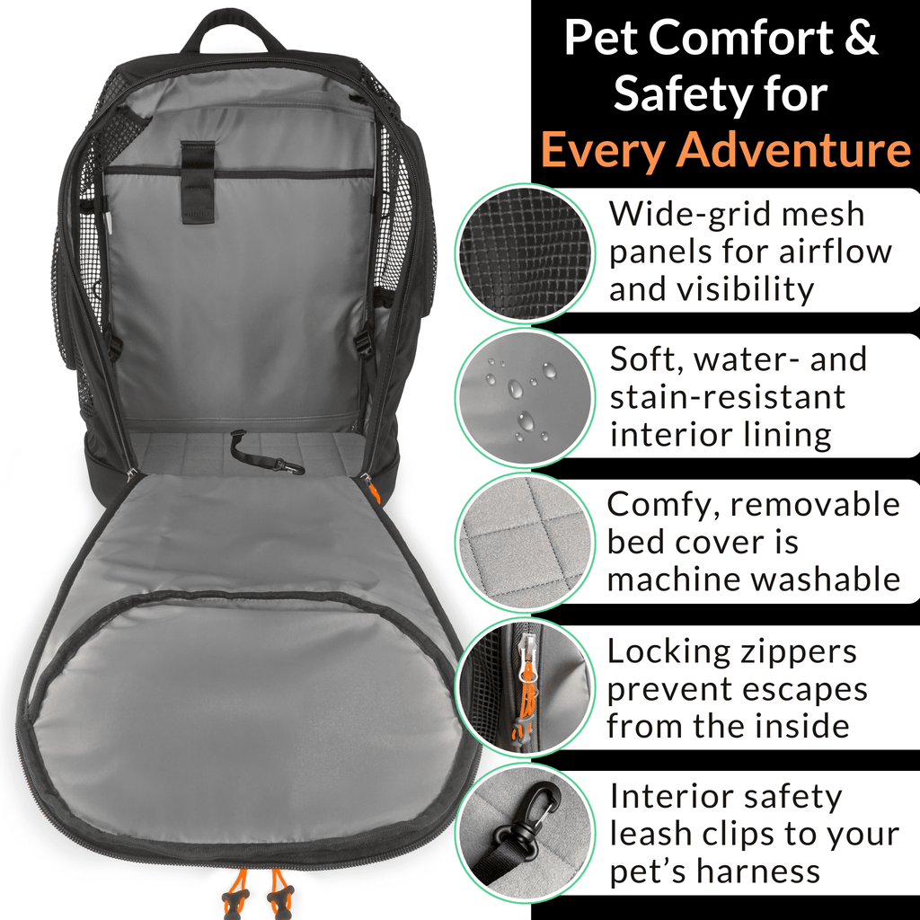 DJANGO Dog Carrier Backpack – Travel Pet Backpack for Small Dogs & Cats with Hip Belt, Storage Pockets, Laptop Sleeve & Water Bottle Holder – Secure, Comfortable Pet Carrier for Hiking & Commuting