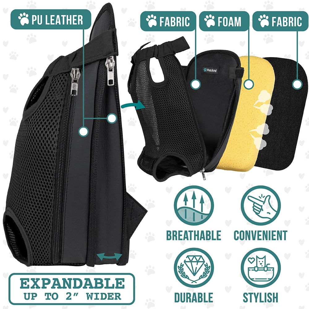 PetAmi Dog Carrier Backpack, Adjustable Dog Pet Cat Front Carrier Backpack | Ventilated Dog Chest Carrier for Hiking Camping Travel, Sling Bag for Small Medium Dog Cat Puppies, Large, 12-16 lbs, Black